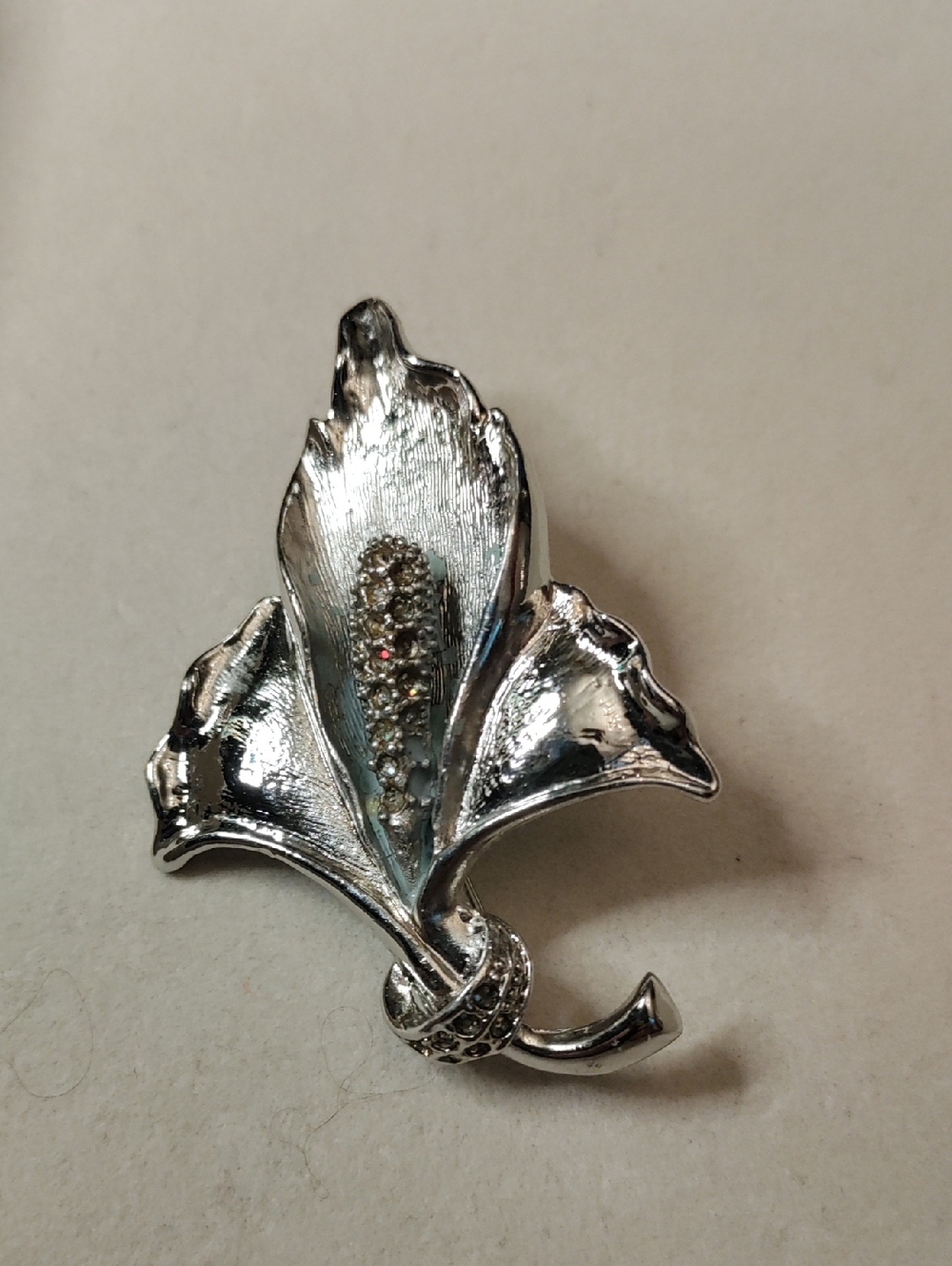 Silver Floral Crystal Accent Brooch - Silver